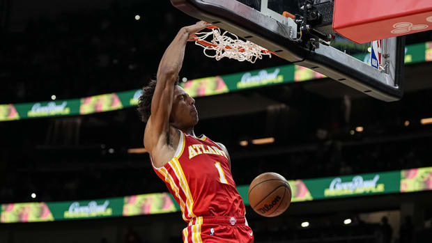 Atlanta Hawks forward Jalen Johnson dunks 